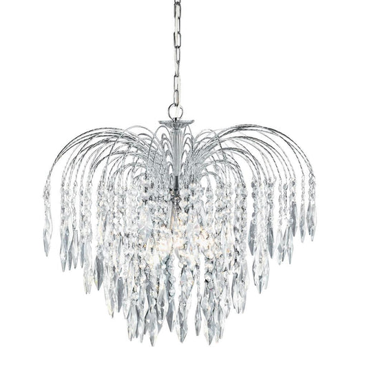 Searchlight Waterfall 5 Light Chrome & Crystal Pendant