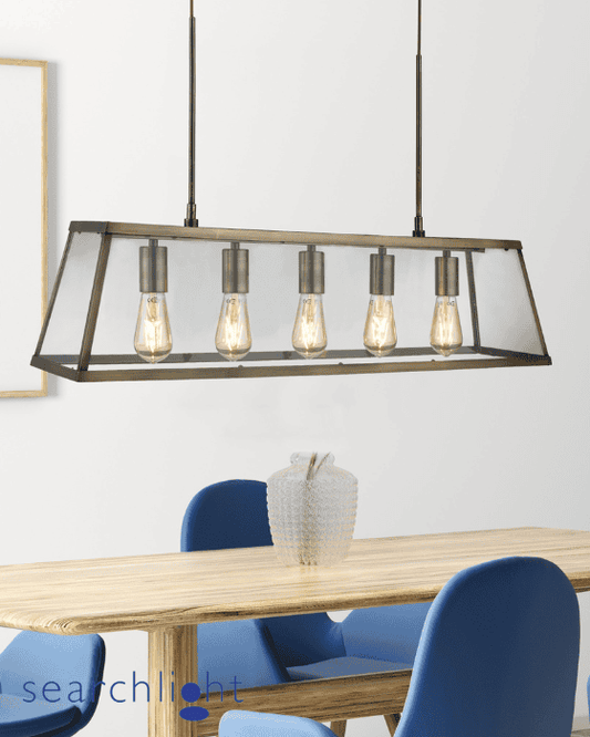 Searchlight Voyager 5lt Antique Brass & Glass Bar Pendant
