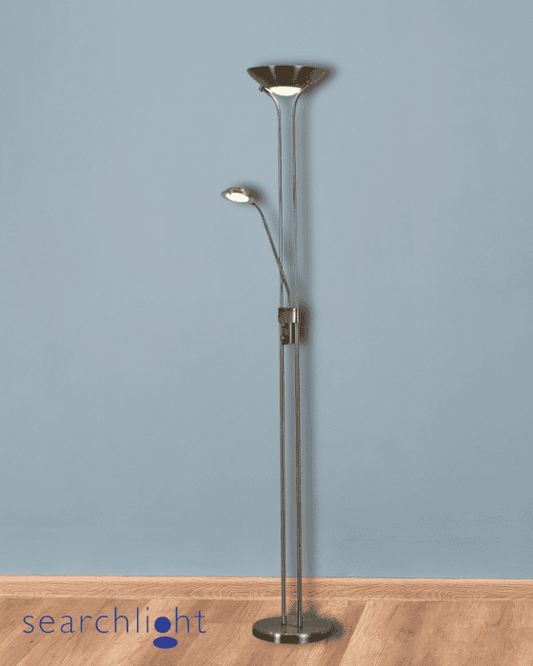 Searchlight Mother & Child Satin Antique Brass & Glass Floor Lamp