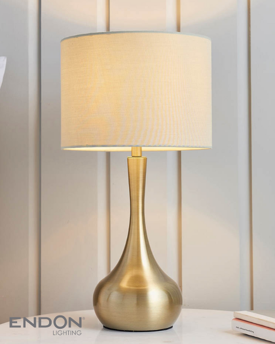 Endon Piccadilly Taupe & Brass Touch Table Lamp