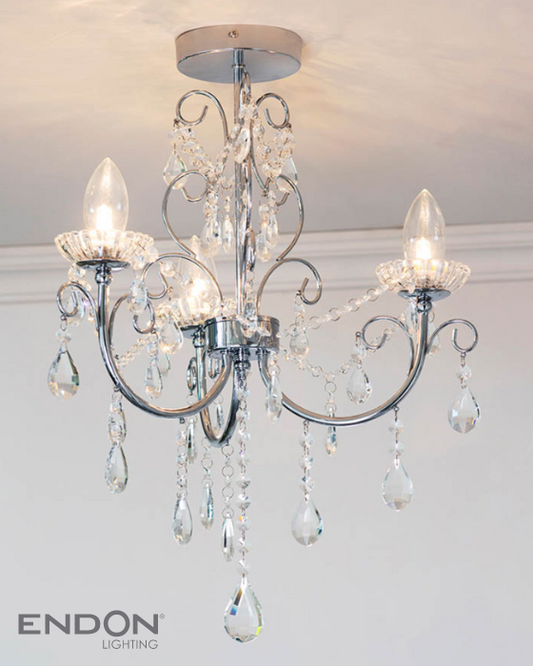Endon Tabitha Bathroom IP44 3 Light Chrome & Crystal Semi Flush