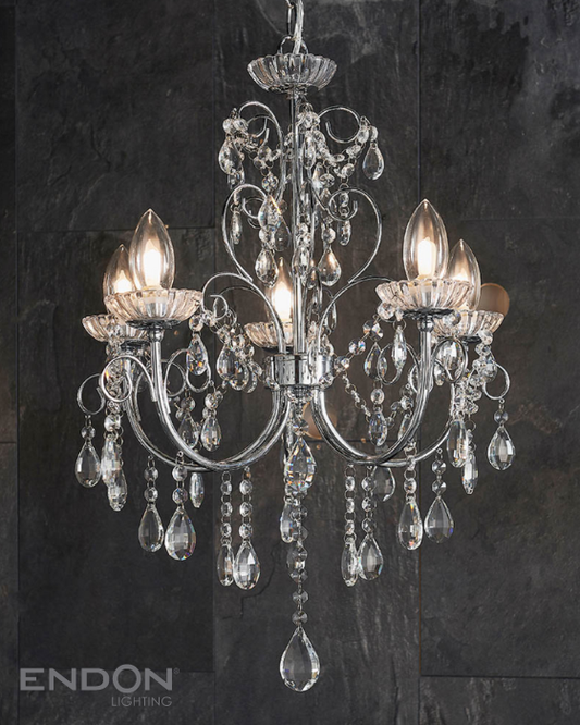 Endon Tabitha Bathroom IP44 5 Light Chrome & Crystal Pendant