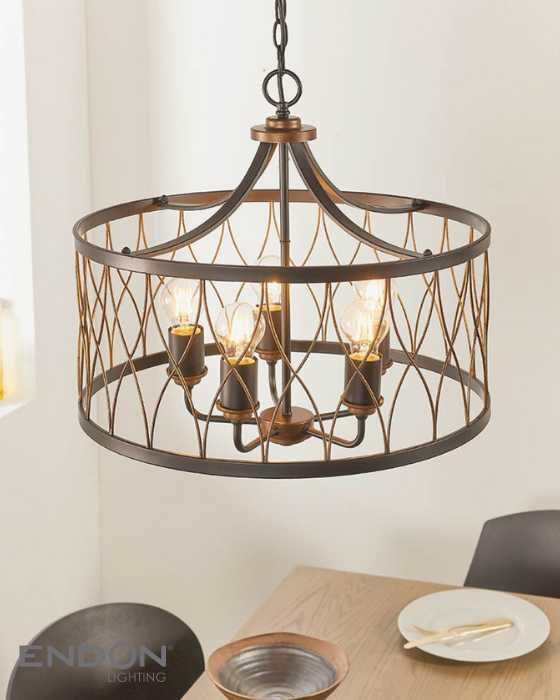 Endon Heston 5 Light Black & Bronze Pendant