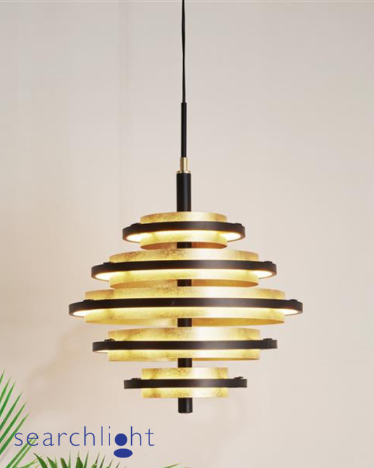 Searchlight Hive 5 Light Black & Gold Leaf Pendant