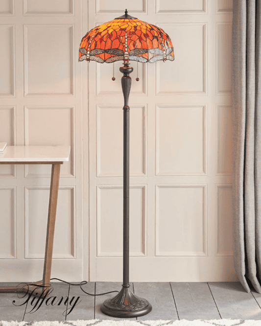 Tiffany Dragonfly Flame Orange Floor Lamp