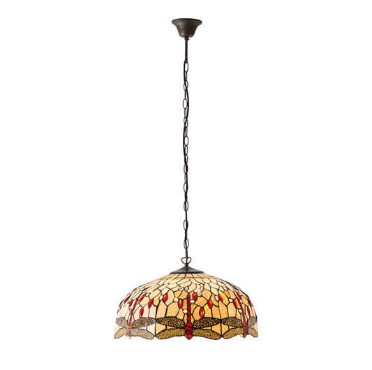 Tiffany Dragonfly Beige Large 3 Light Pendant