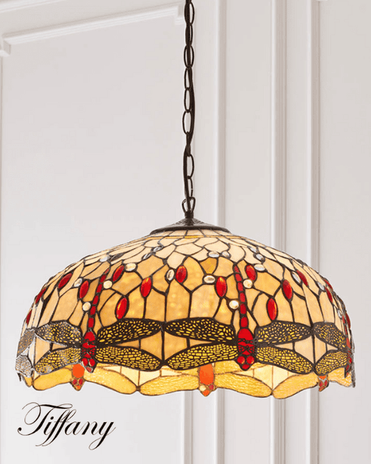 Tiffany Dragonfly Beige Large 3 Light Pendant
