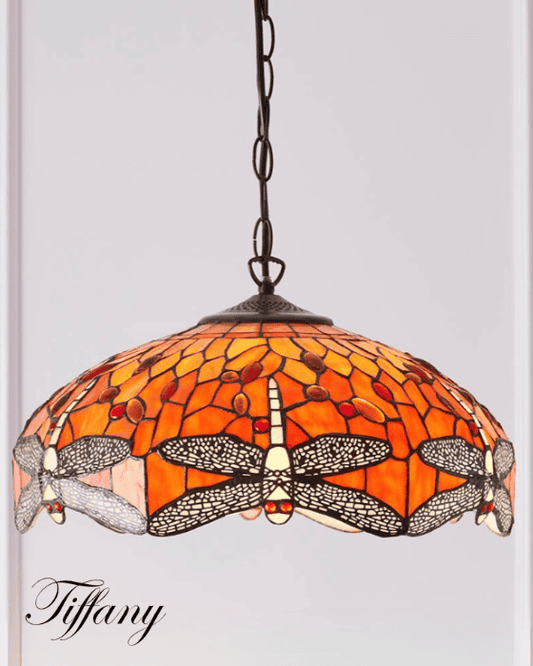Tiffany Dragonfly Flame 3 Light Orange Medium Pendant