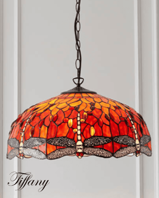 Tiffany Dragonfly Flame 3 Light Orange Large Pendant