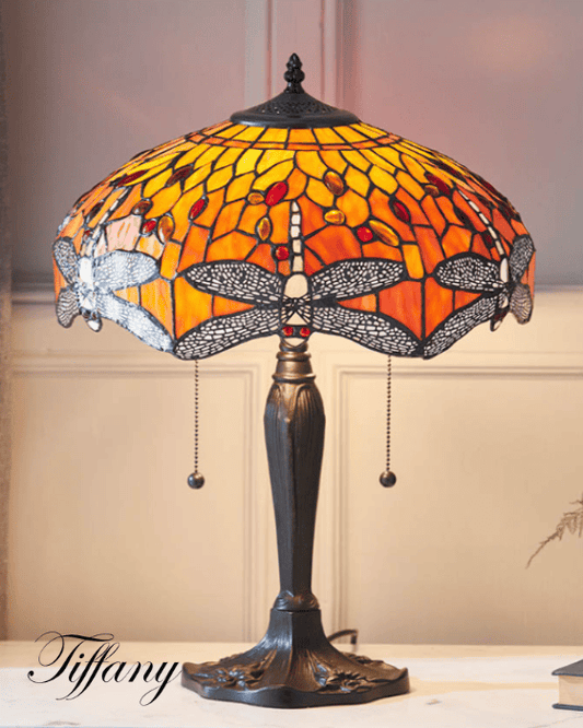 Tiffany Dragonfly Flame Orange Medium Table Lamp