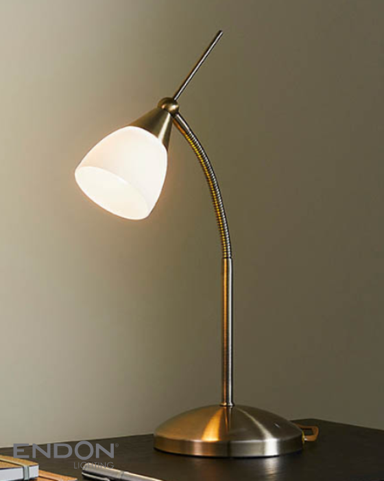 Endon Range Antique Brass & Opal Glass Touch Task Table Lamp