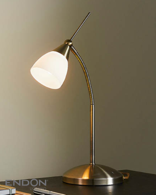 Endon Range Antique Brass & Opal Glass Touch Task Table Lamp