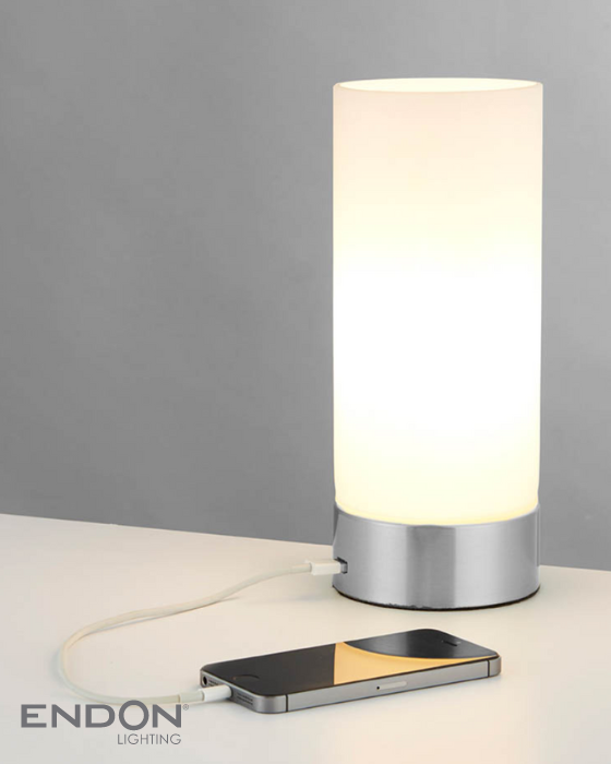 Endon Dara Brushed Nickel USB Table Lamp