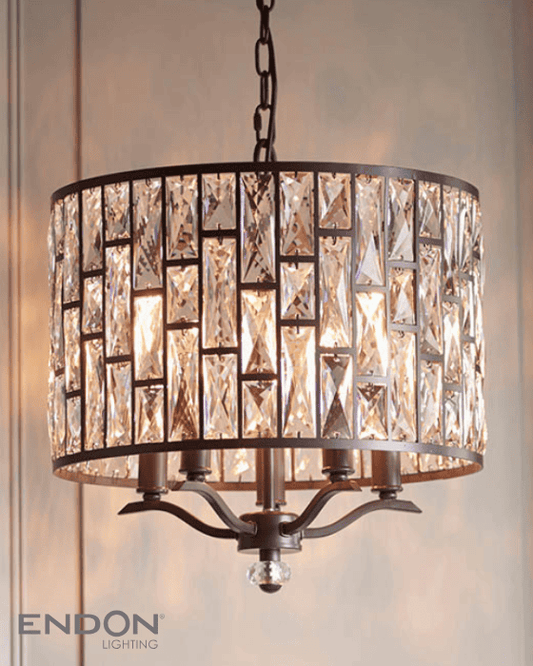 Endon Belle 5 Light Dark Bronze & Faceted Glass Pendant