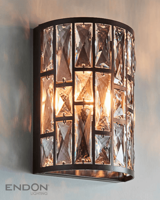 Endon Belle Dark Bronze & Faceted Glass Wall Light