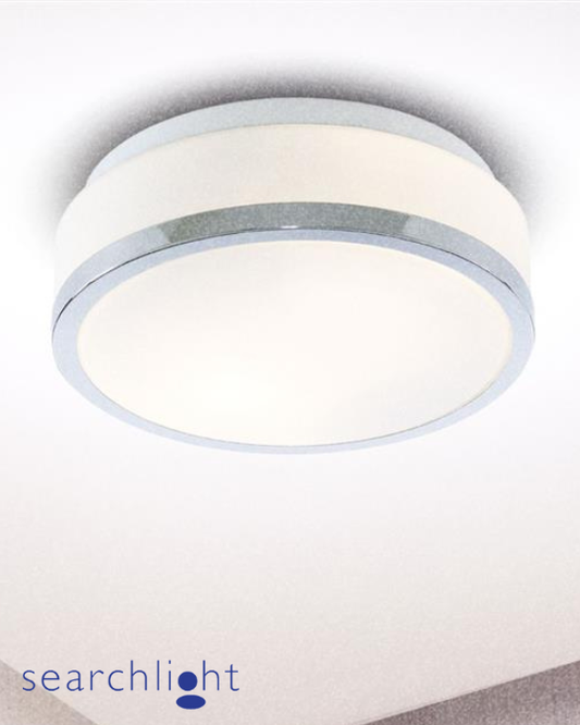 Searchlight Cheese Bathroom IP44 Chrome & White Glass Flush