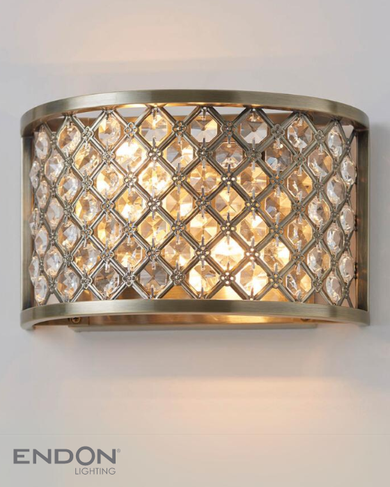 Endon Hudson 2 Light Antique Brass Wall Light