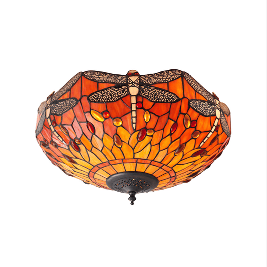 Tiffany Dragonfly Flame 2 Light Orange Medium Flush