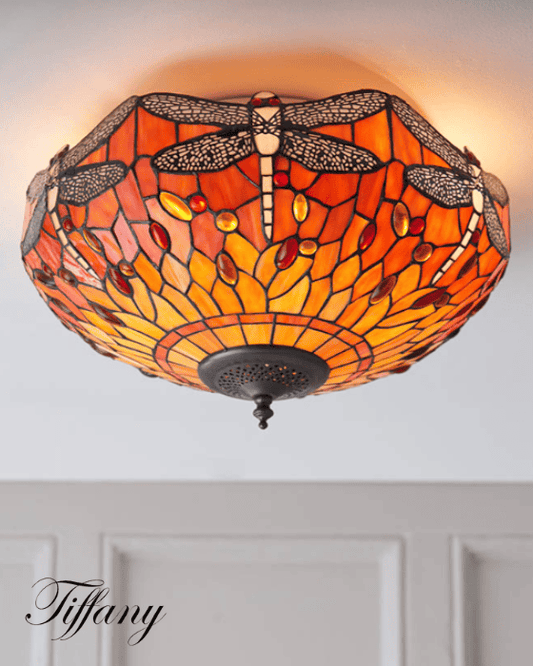Tiffany Dragonfly Flame 2 Light Orange Medium Flush
