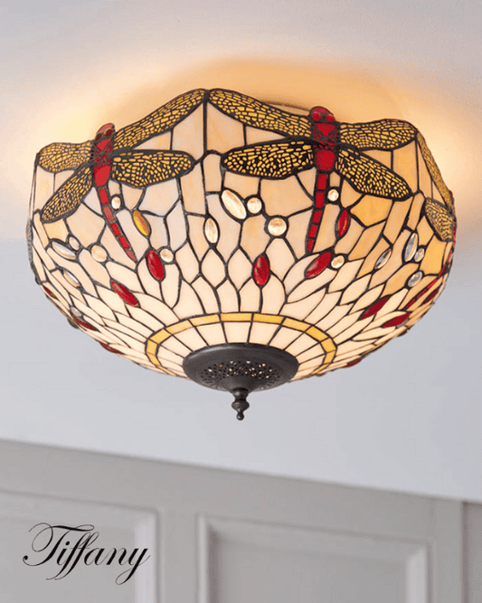 Tiffany Dragonfly Beige Medium 2 Light Flush