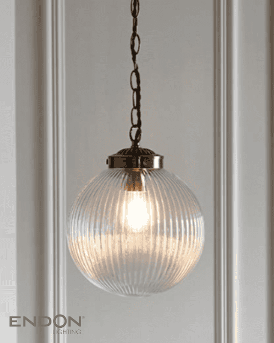 Endon Brydon Antique Brass & Ribbed Glass Pendant