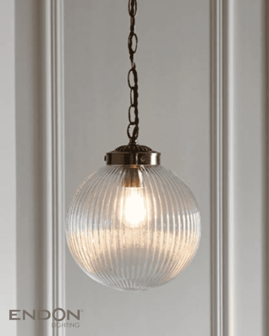 Endon Brydon Antique Brass & Ribbed Glass Pendant