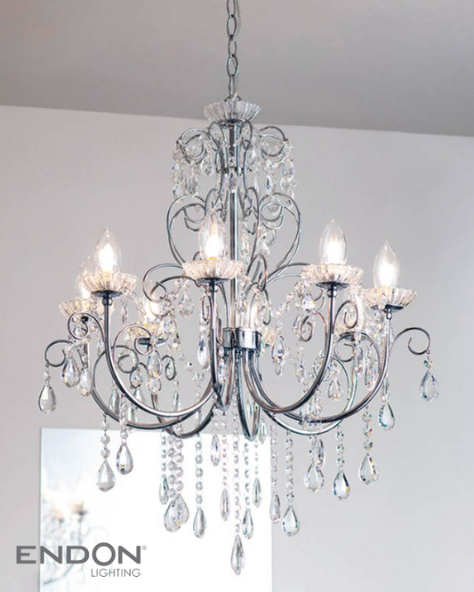 Endon Tabitha Bathroom IP44 8 Light Chrome & Crystal Chandelier