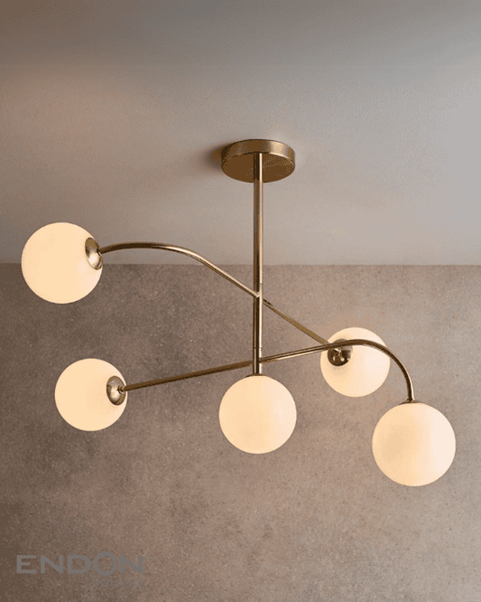 Endon Otto 5 Light Brushed Brass & Opal Glass Semi Flush