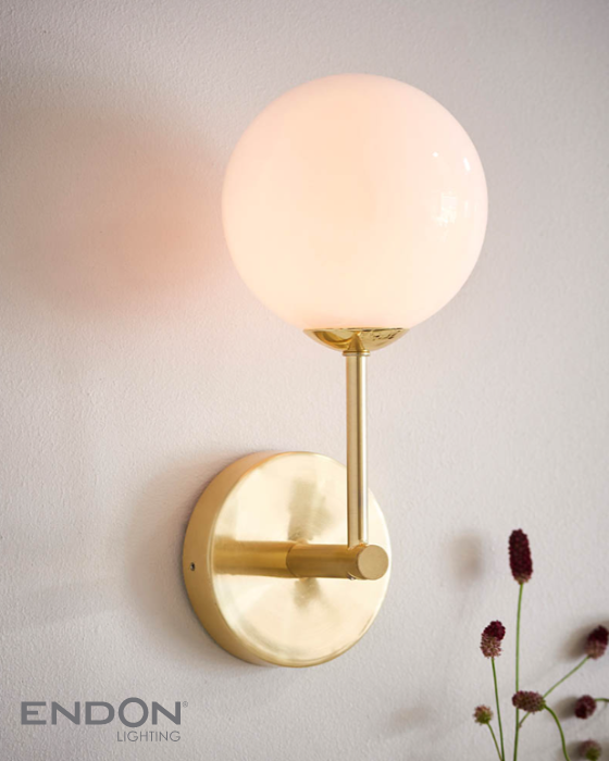 Endon Otto Brushed Brass & Opal Glass Wall Light