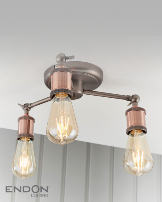 Endon Hal 3 Light Copper & Pewter Semi Flush