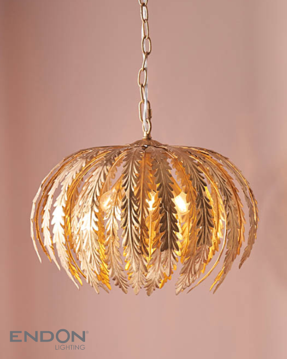 Endon Delphine 3 Light Gold Leaf Pendant