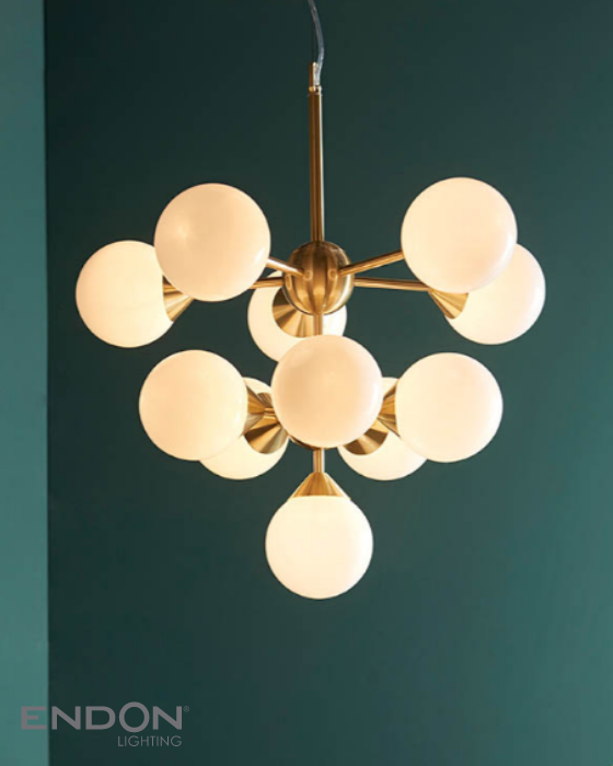 Endon Oscar 11 Light Opal & Brass Pendant
