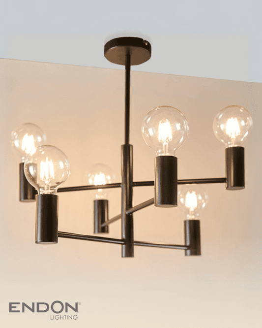 Endon Studio 6 Light Matt Black Semi Flush