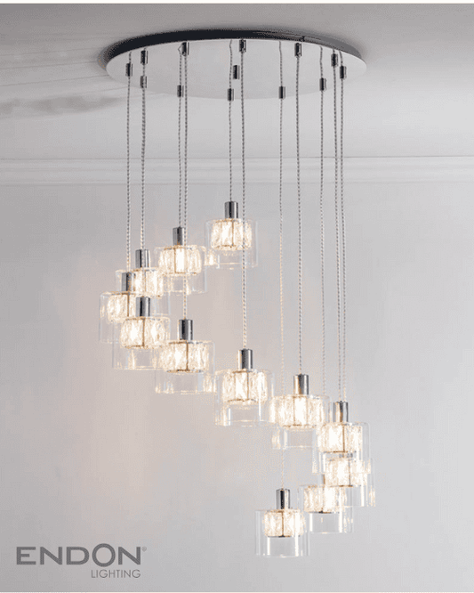 Endon Verina Chrome & Clear Glass 12 Light Cluster Pendant