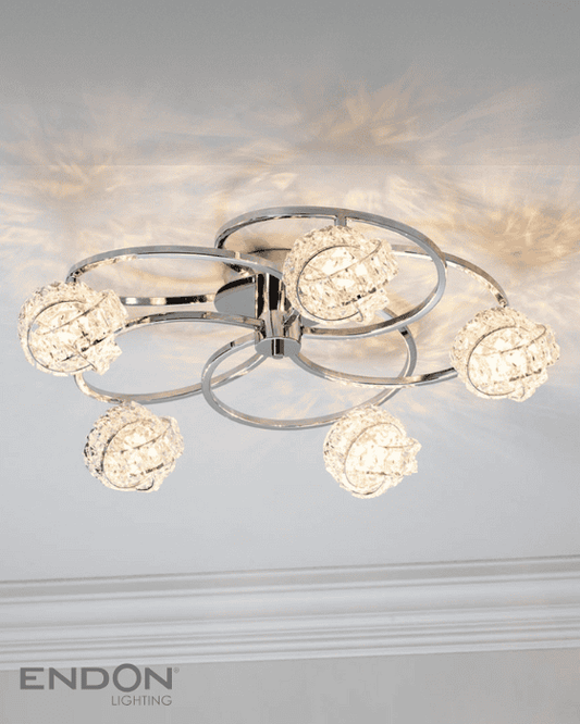 Endon Talia Chrome & Glass Crystal Cluster 5 Light Semi Flush