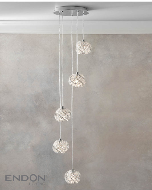 Endon Talia Crystal Shade & Chrome 5lt Cluster Pendant