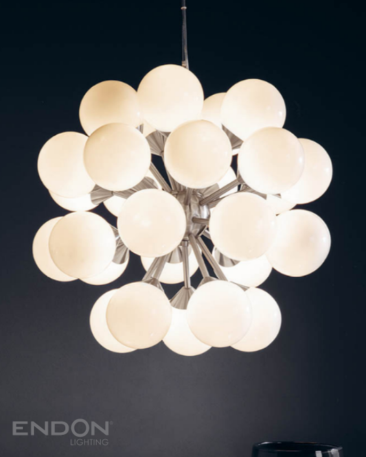 Endon Oscar 28 Light Opal & Nickel Pendant