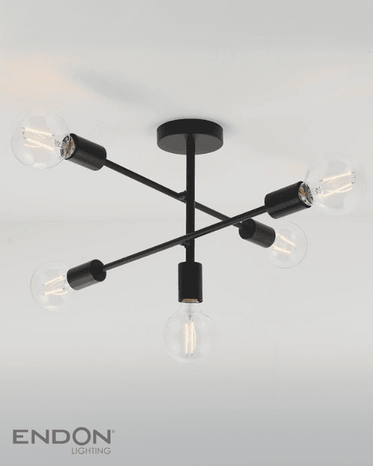 Endon Studio 5 Light Matt Black Semi Flush