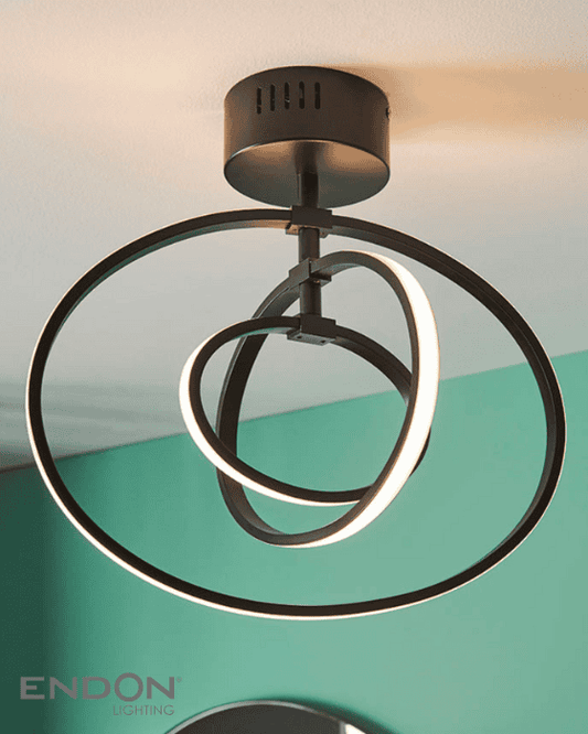 Endon Avali 3 Light Black LED Semi Flush