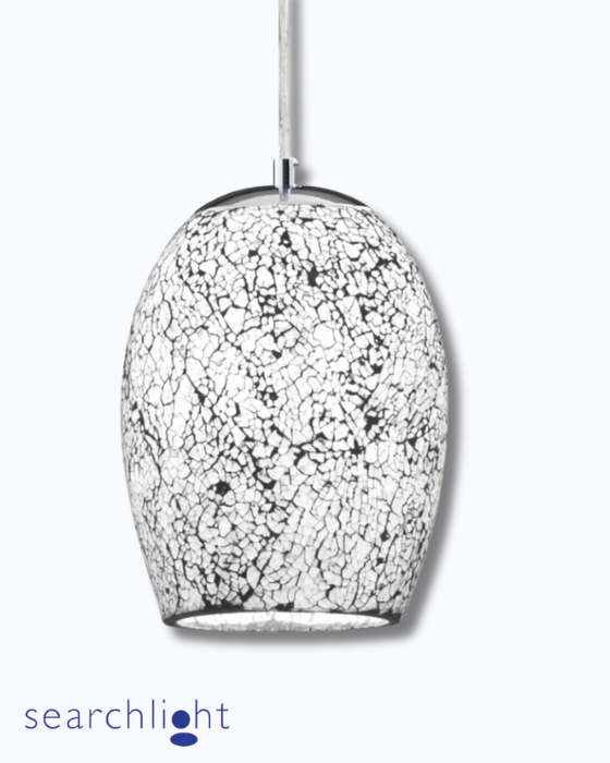 Searchlight Crackle Silver & White Glass Pendant
