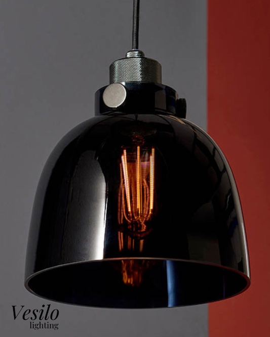 Vesilo Lighting Ink Black Chrome & Tinted Glass Single Pendant