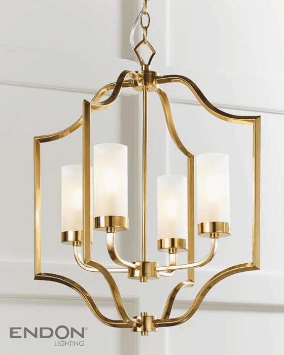 Endon Edrea 4 Light Satin Brass & Frosted Glass Pendant