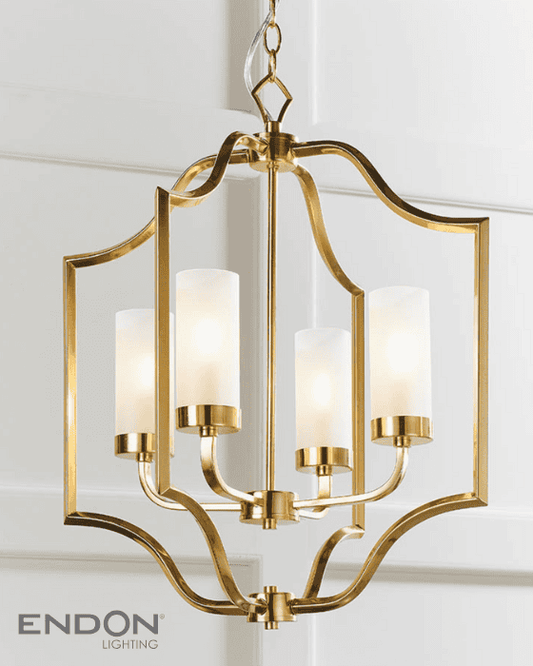 Endon Edrea 4 Light Satin Brass & Frosted Glass Pendant