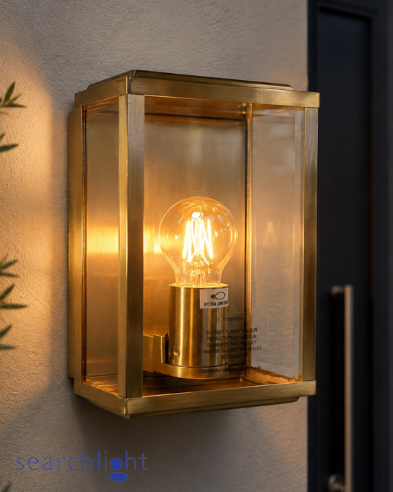 Searchlight Box Outdoor Antique Brass Metal & Glass Wall Light