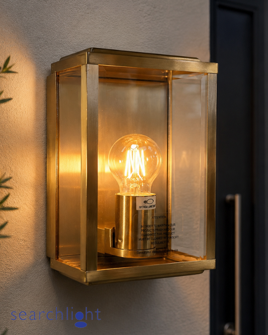 Searchlight Box Outdoor Antique Brass Metal & Glass Wall Light