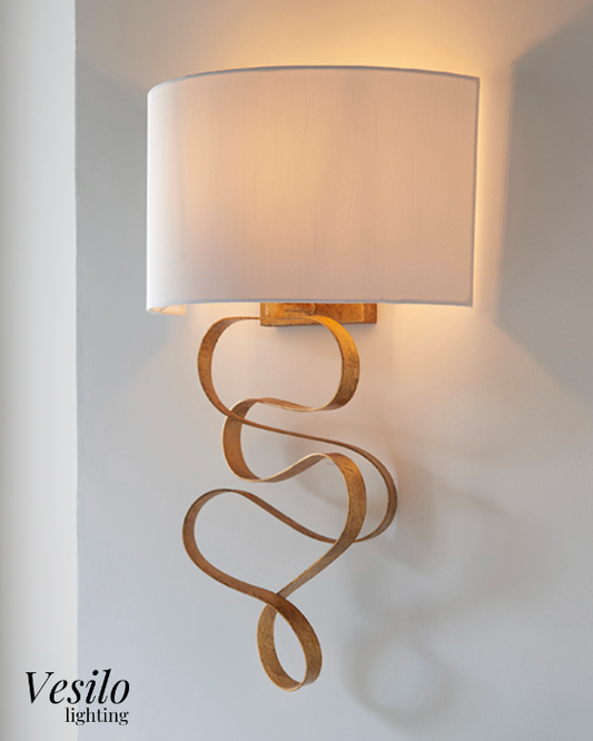 Vesilo Lighting Ribbon Gold Wall Light with Ivory Shade