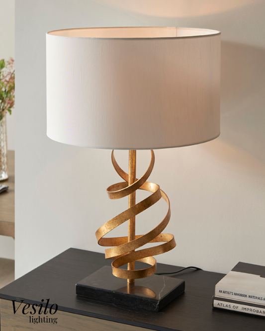 Vesilo Lighting Ribbon Gold Table Lamp with Ivory Shade
