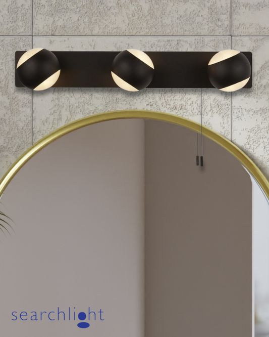 Searchlight Flare Bathroom IP44 3 Light Black Metal & Opal Glass Wall Light