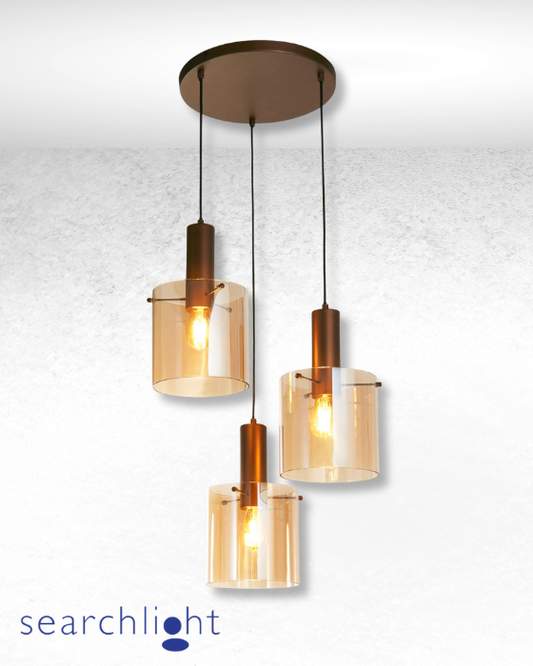 Searchlight Sweden 3 Light Mocha Metal & Amber Glass Cluster Pendant