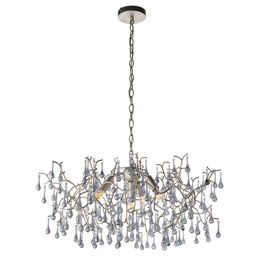 Vesilo Lighting Bead Aged Silver Branch with Glass Droplet Chandelier